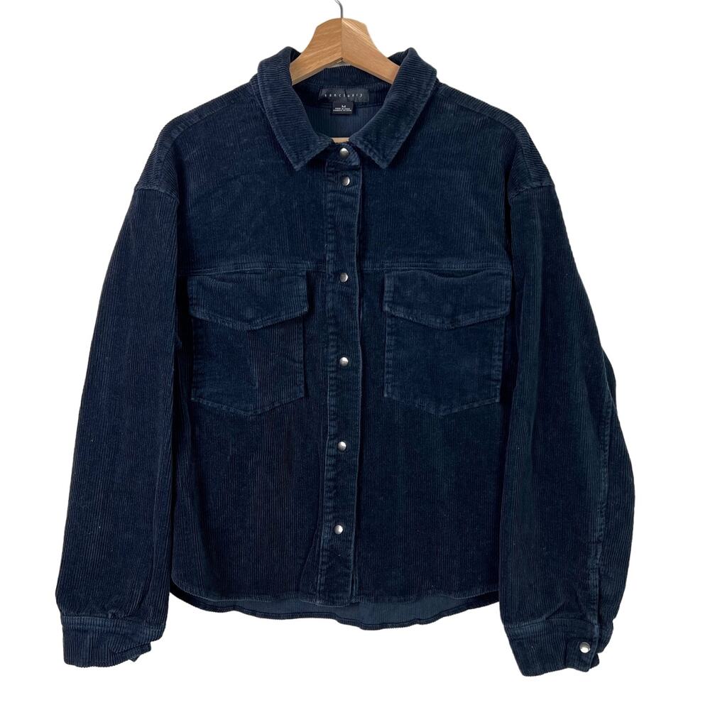 Sanctuary Women's Navy Blue Corduroy Dakota‎ Shacket Snap Buttons Medium